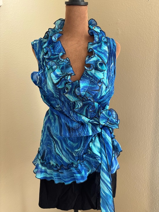 Cato Tops - Cato Blue Ruffle Statement Top
